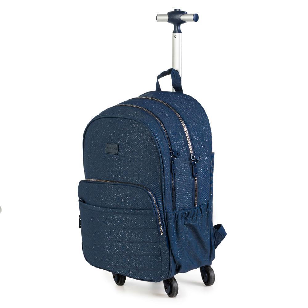 Mochila Escolar Juvenil Feminina com 4 Rodinhas Crinkle Glitter Azul Escuro - 2