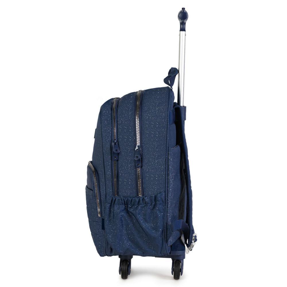 Mochila Escolar Juvenil Feminina com 4 Rodinhas Crinkle Glitter Azul Escuro - 3