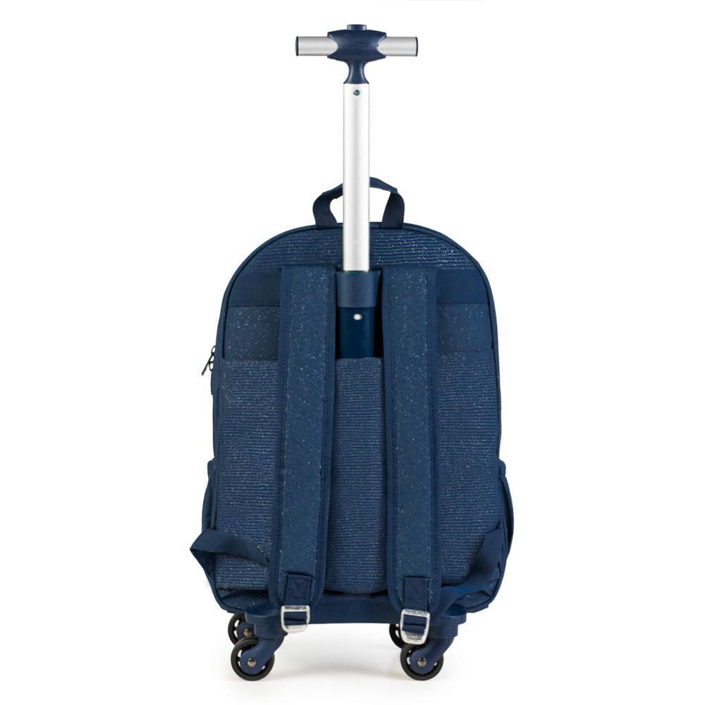 Mochila Escolar Juvenil Feminina com 4 Rodinhas Crinkle Glitter Azul Escuro - 4