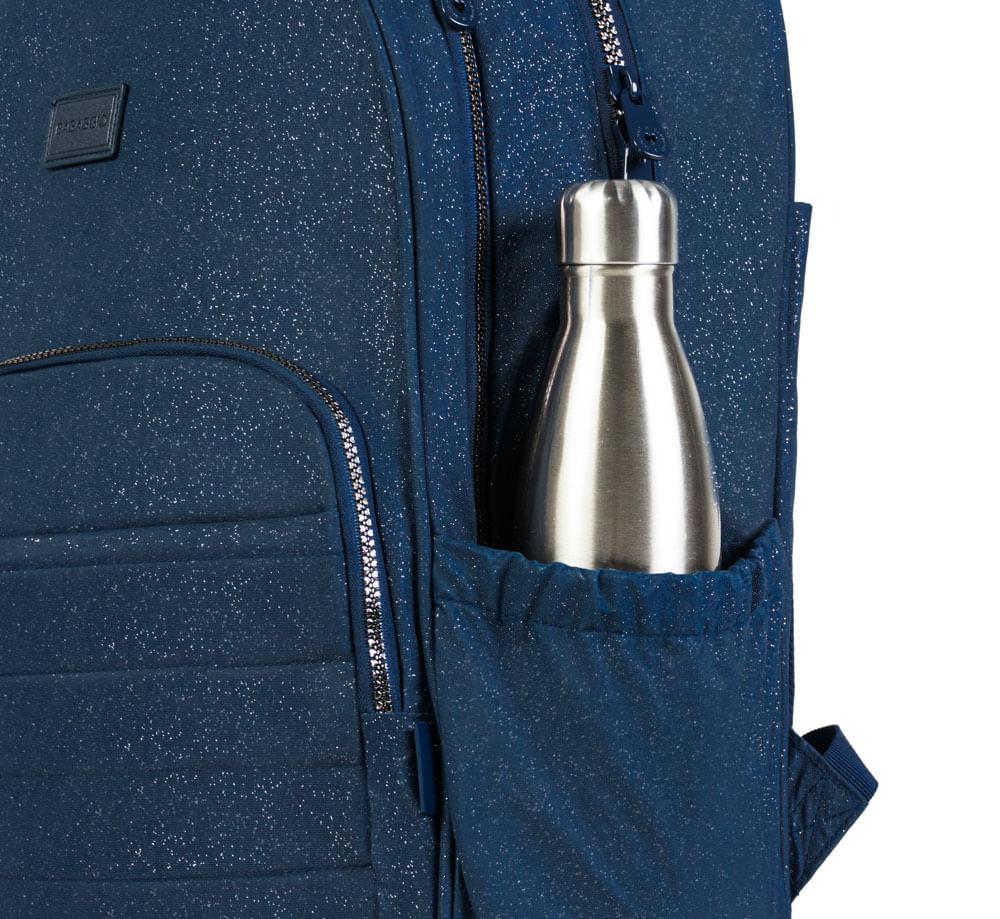Mochila Escolar Juvenil Feminina com 4 Rodinhas Crinkle Glitter Azul Escuro - 5