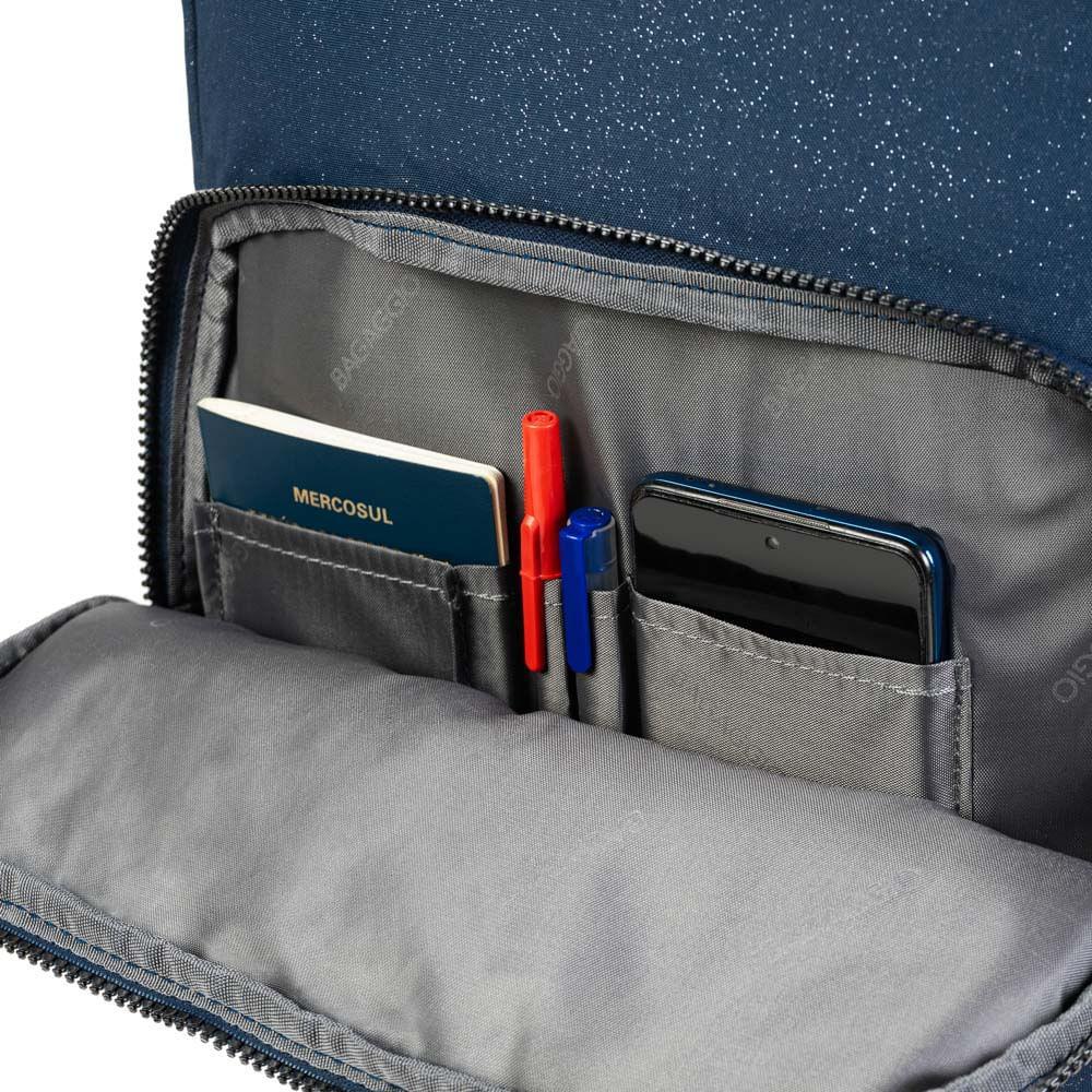 Mochila Escolar Juvenil Feminina com 4 Rodinhas Crinkle Glitter Azul Escuro - 7