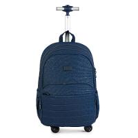 Mochila Escolar Juvenil Feminina com 4 Rodinhas Crinkle Glitter Azul Escuro - 1