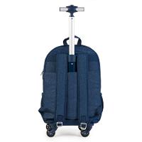 Mochila Escolar Juvenil Feminina com 4 Rodinhas Crinkle Glitter Azul Escuro