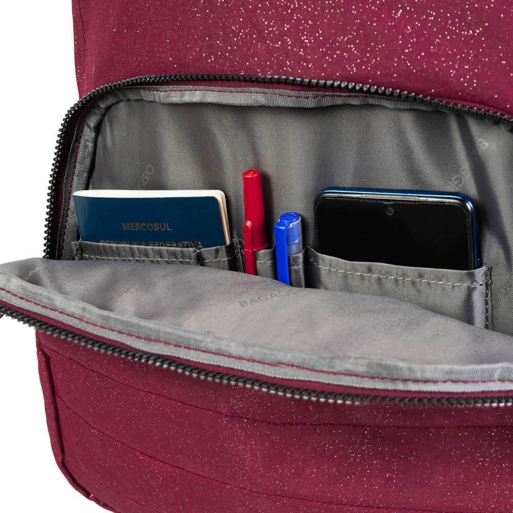 Mochila Escolar Juvenil com 4 Rodinhas Crinkle Glitter Vinho - 4
