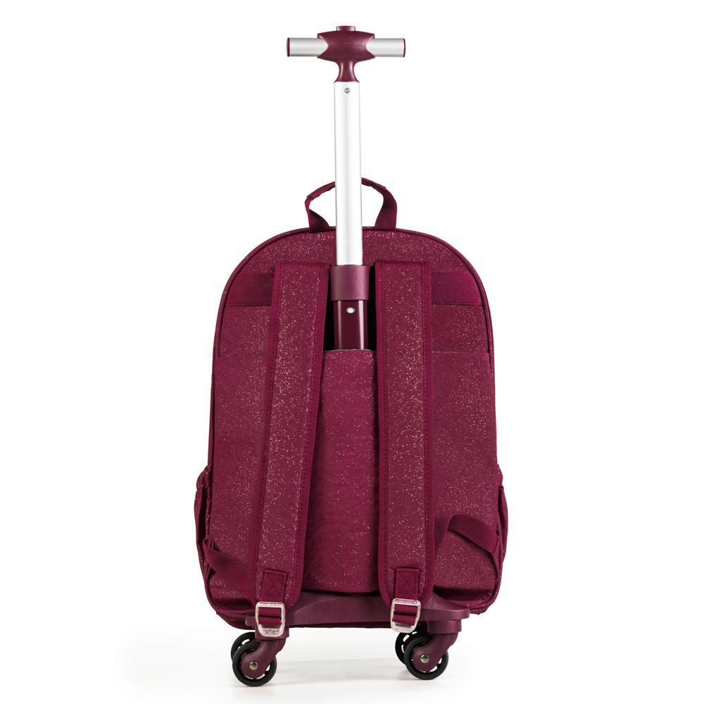 Mochila Escolar Juvenil com 4 Rodinhas Crinkle Glitter Vinho - 10