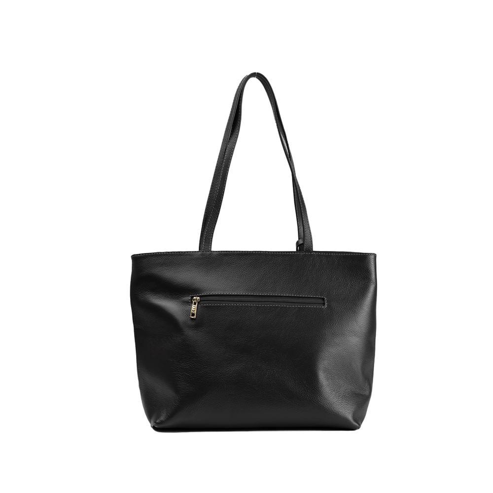 Bolsa de Ombro Feminina de Grande Tote Couro Basic Preta - 4