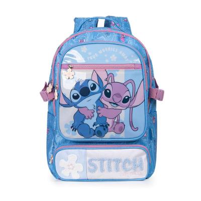 Mochila Escolar Feminina Juvenil Stitch e Angel Azul