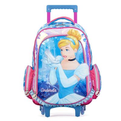 Mochila Infantil Feminina Disney Cinderela com Rodinha Azul