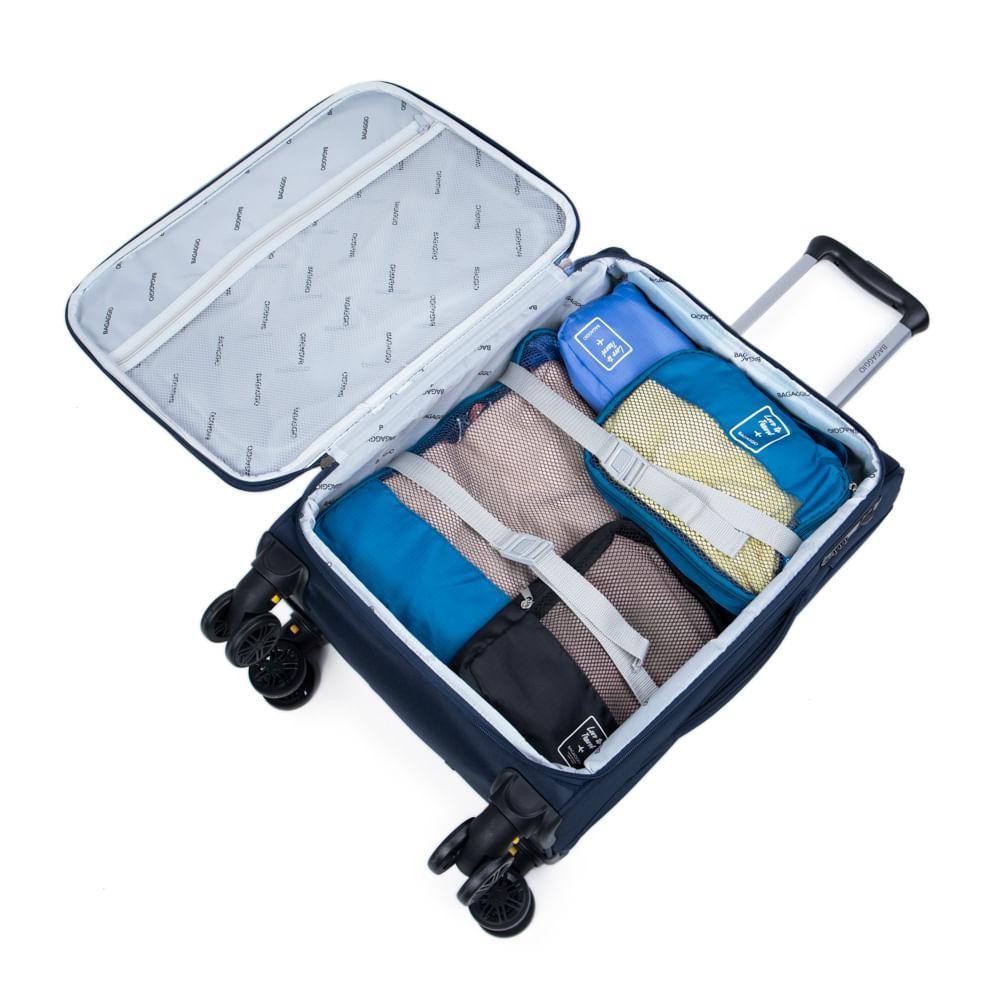 Mala Pequena Poliéster 4 Rodas Lyon Azul Escuro - 6