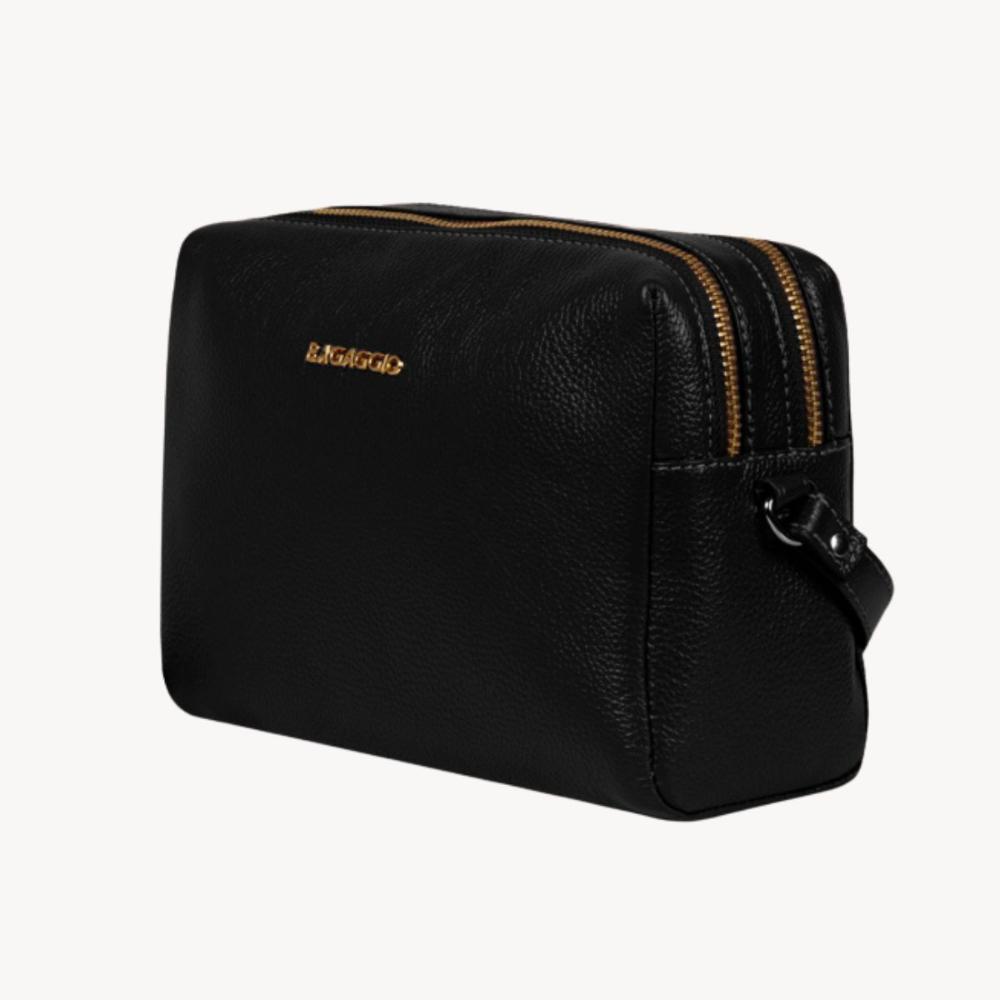 Bolsa Transversal Feminina em Couro Pequena Lisa Basic Preta - 1