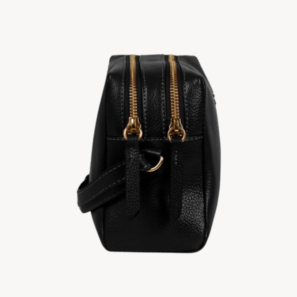 Bolsa Transversal Feminina em Couro Pequena Lisa Basic Preta - 6