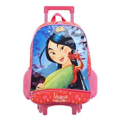 Mochila Escolar Feminina Disney Mulan com Rodinha Vermelha