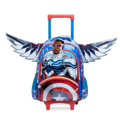 Mochila de Rodinha Infantil Masculina Capitão América com Asas Removíveis