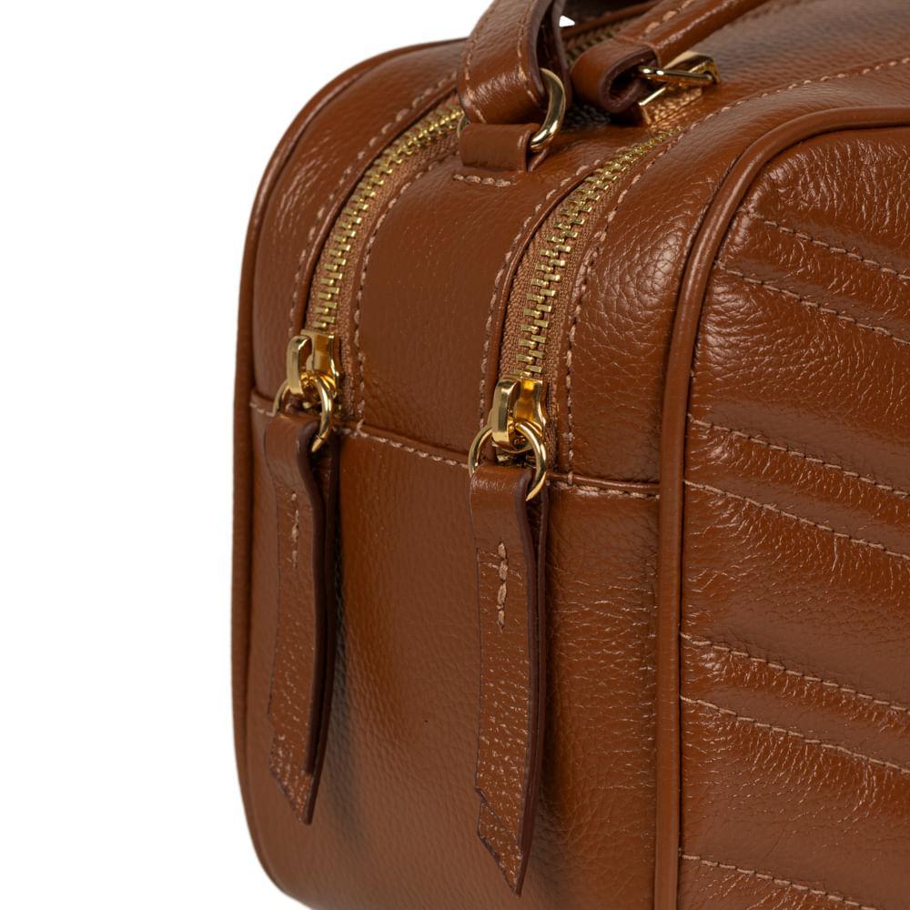 Bolsa Feminina Transversal Couro Média Zig Zag Matelasse Caramelo - 5
