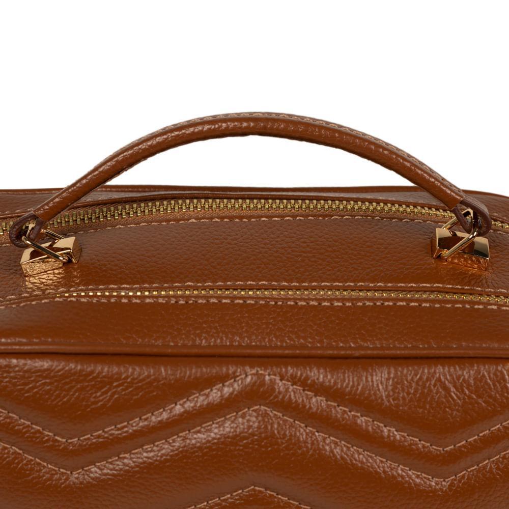 Bolsa Feminina Transversal Couro Média Zig Zag Matelasse Caramelo - 7