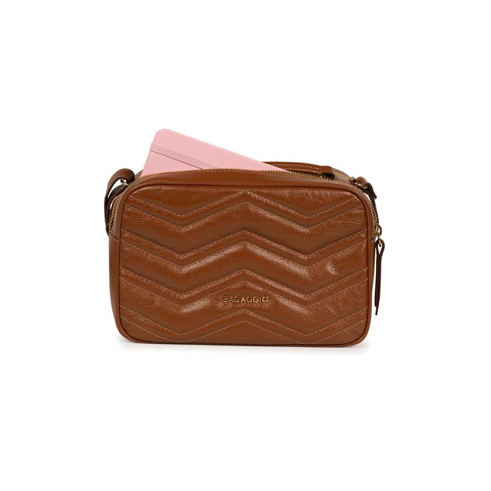Bolsa Feminina Transversal Couro Média Zig Zag Matelasse Caramelo - 10