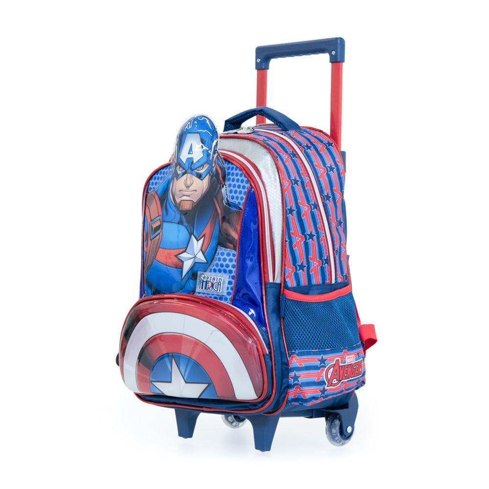 Mochila Escolar Masculina de Rodinhas Capitão América Premium Azul - 2