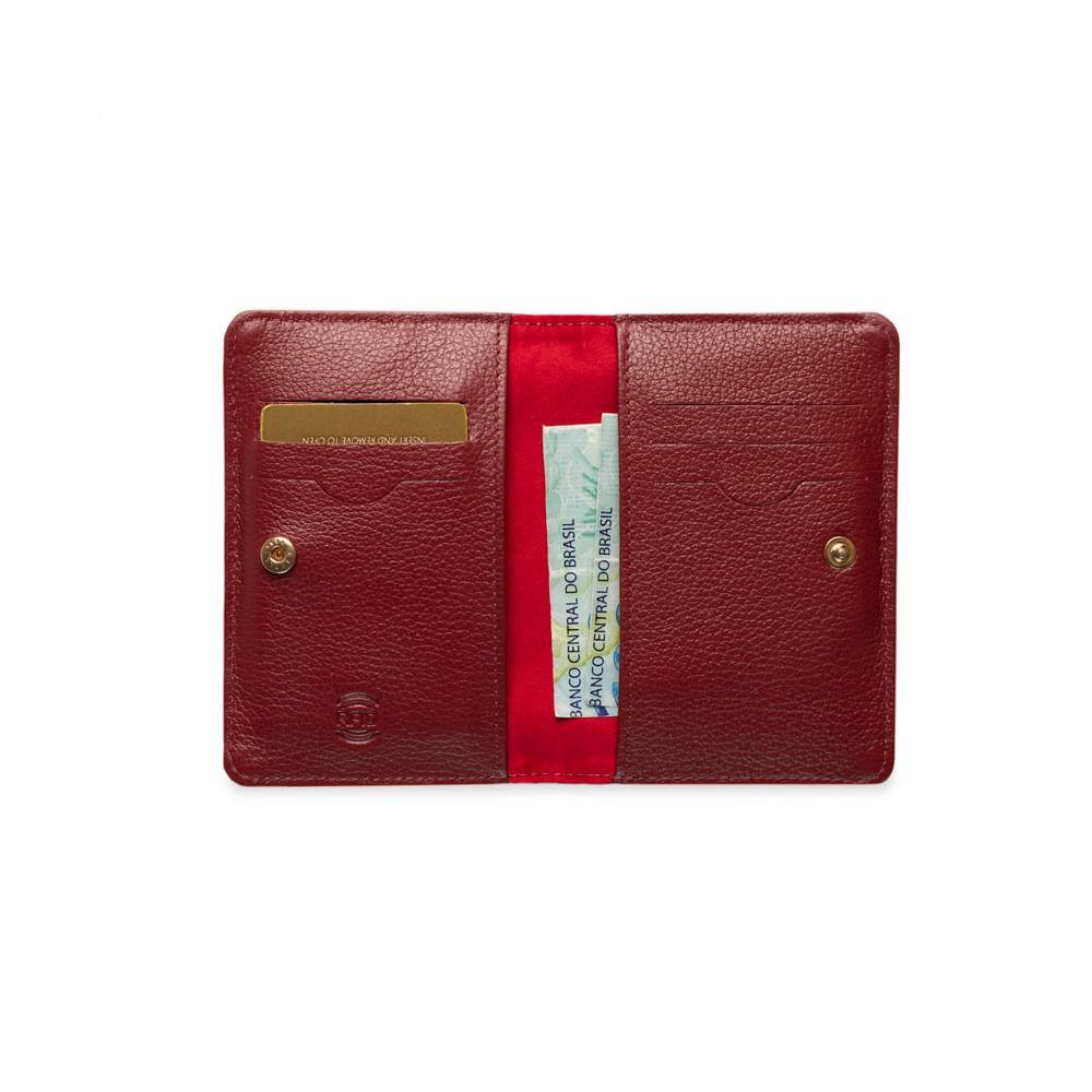 Carteira Slim em Couro Feminina com Fecho em Botão Pequena RFID Vermelha - 4