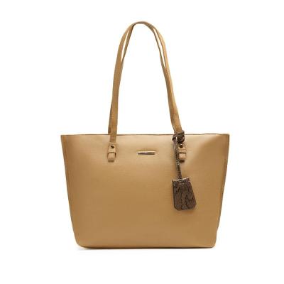 Bolsa de Ombro Feminina Grande com Tag Snake Bege