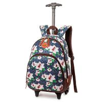 Mochila Escolar Feminina Floral Camelia com Rodinha Azul Escura - 1