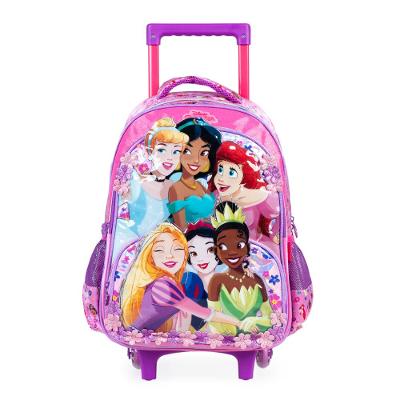 Mochila Escolar Feminina de Rodinhas Disney Princesas Premium Rosa