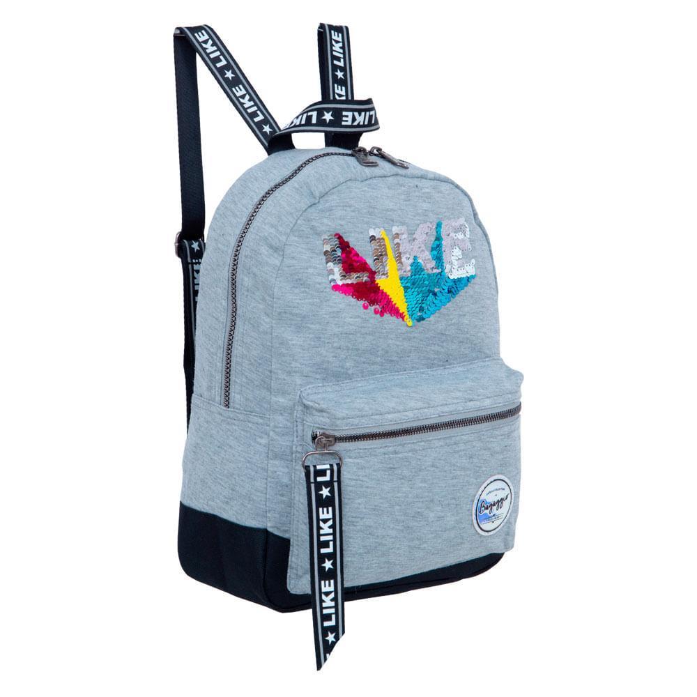 Mochila Infantil Feminina Moletom Like  Cinza - 2