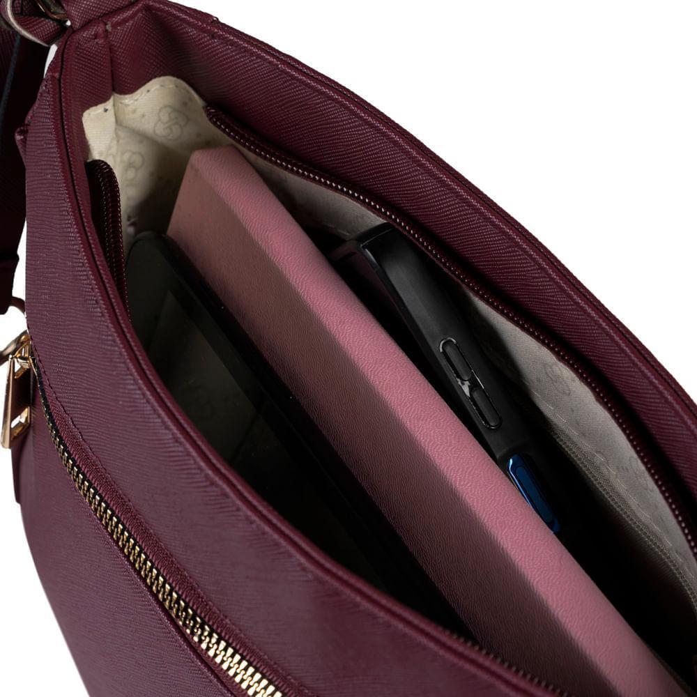 Bolsa Feminina Transversal Saffiano Vinho - 8