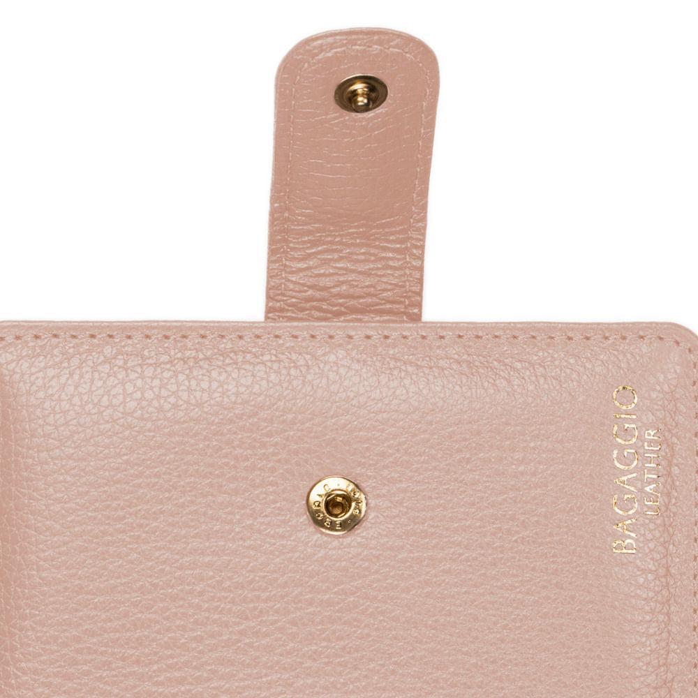 Carteira Feminina Couro Basic com Fecho em Botão Lingueta Bege - 3