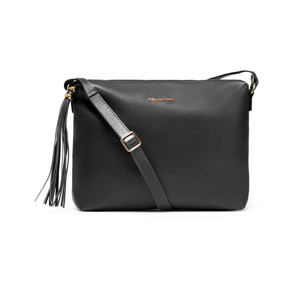 Bolsa Transversal Feminina de Couro Média Basic Preta - 1