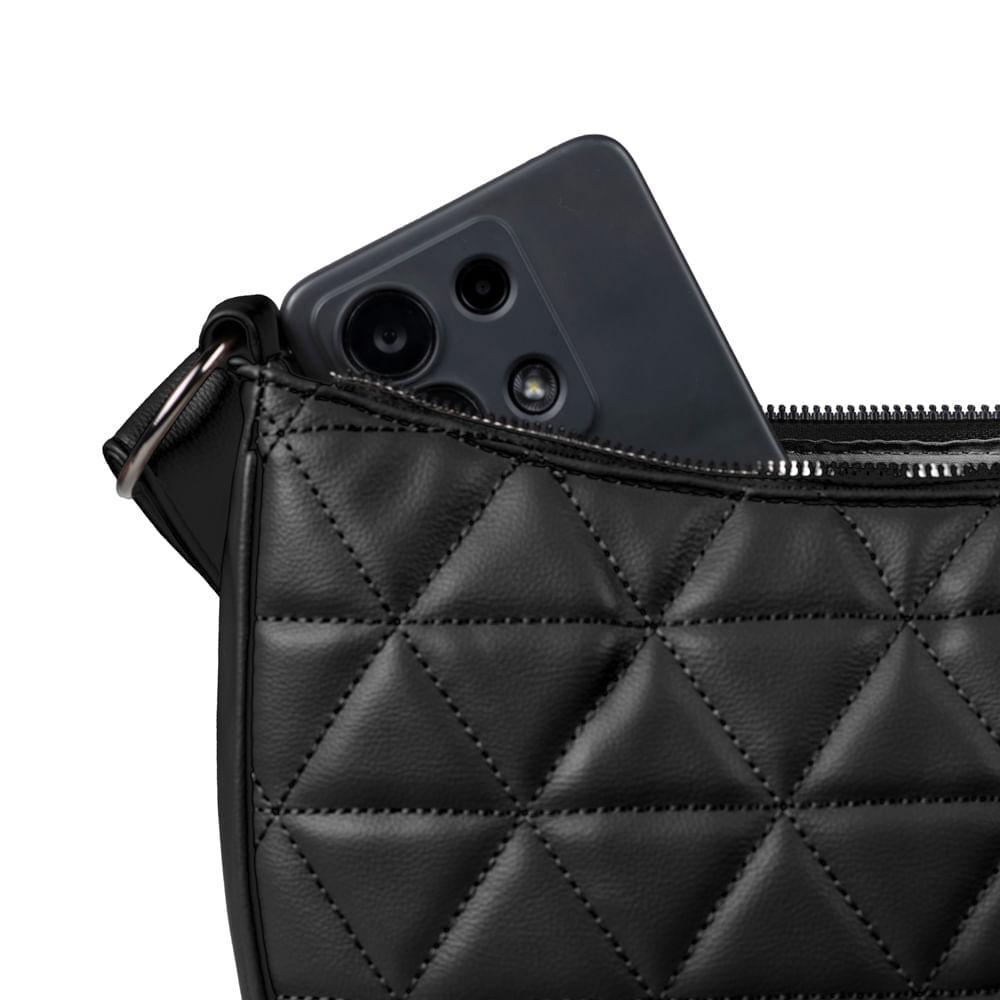 Bolsa Feminina Pequena Baguette Matelassê Preta - 10