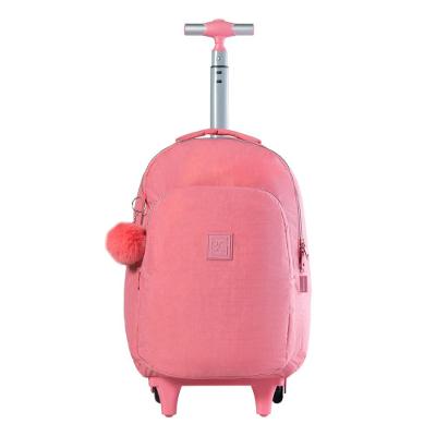 Mochila Escolar Feminina de Rodinhas Pop Fun Rosa Claro