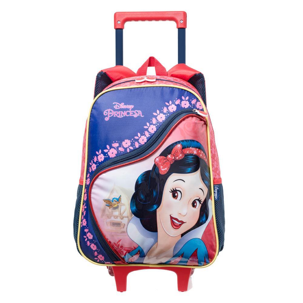 Mochila Escolar Feminina Disney Branca de Neve com Rodinha Vermelha - 1