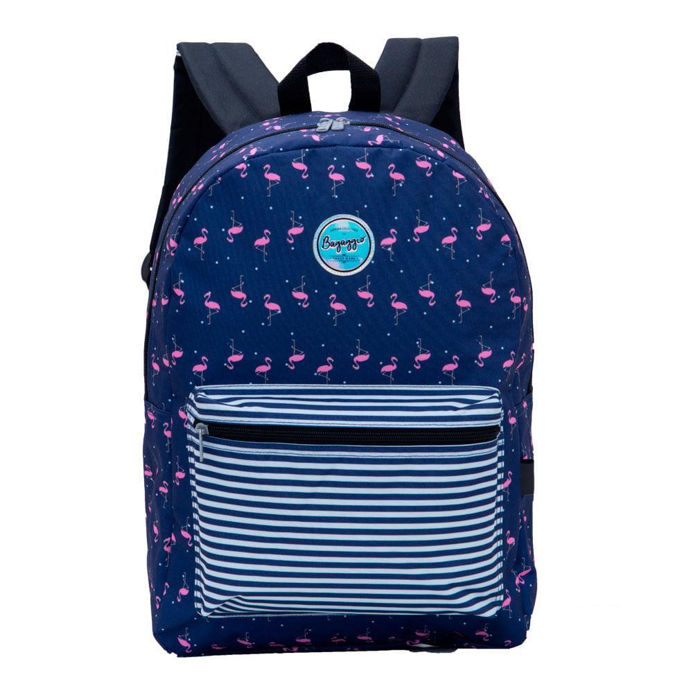 Mochila Feminina Basica Flamingos Azul Escura - 1