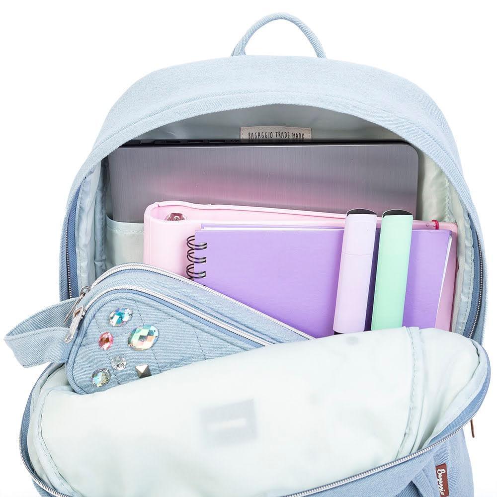 Mochila Escolar Feminina Stone Jeans Azul - 2