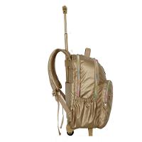 Mochila Escolar Feminina Perolada com Rodinha Dourada