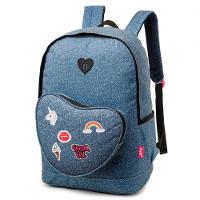 Mochila Escolar Feminina Jeans Carinhas Azul - 1
