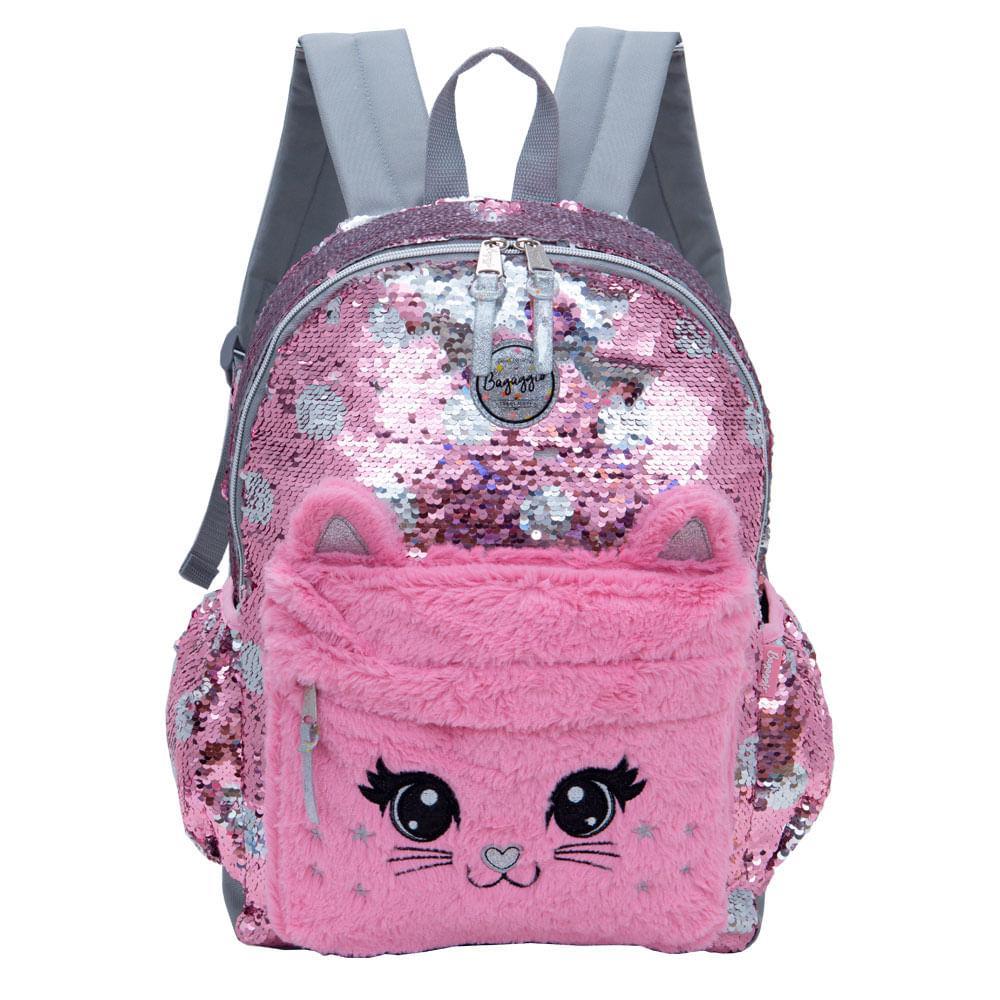 Mochila Escolar Feminina Gatinho Rosa - 1