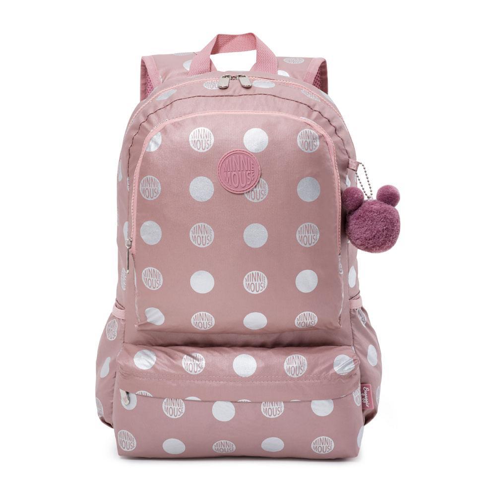 Mochila Escolar Feminina Metalizada Disney Minnie Rosé - 1