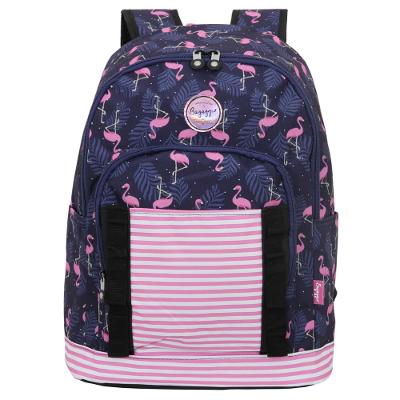 Mochila Feminina Pink Flamingo Azul Escura