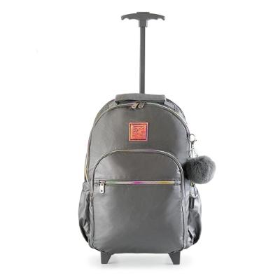 Mochila Escolar Feminina de Rodinhas Perolada Cinza Escuro