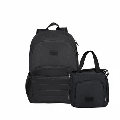 Kit Mochila + Lancheira Feminina Crinkle Glitter Preta