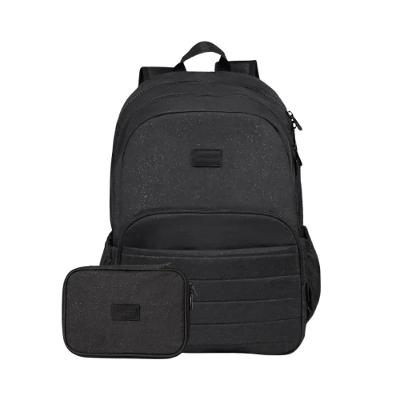 Kit Mochila + Estojo Juvenil Feminino Crinkle Glitter Preta