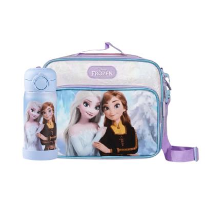 Kit Lancheira Térmica Infantil Feminina + Garrafinha Térmica 350ml Frozen Azul Claro
