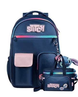 Kit Mochila Escolar e Lancheira Térmica Feminina Stitch Azul
