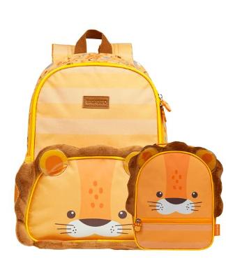 Kit Mochila e Lancheira Infantil Térmica Pets Leão Laranja
