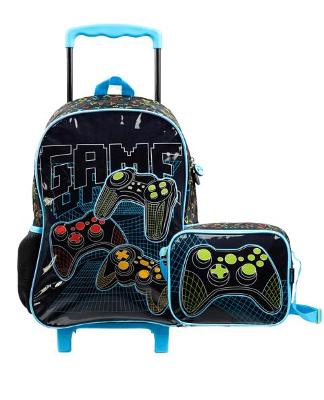 Kit Mochila de Rodinhas e Lancheira Térmica Video Game Preta