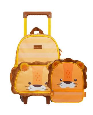 Kit Mochila de Rodinhas e Lancheira Pets Leão Baby Laranja