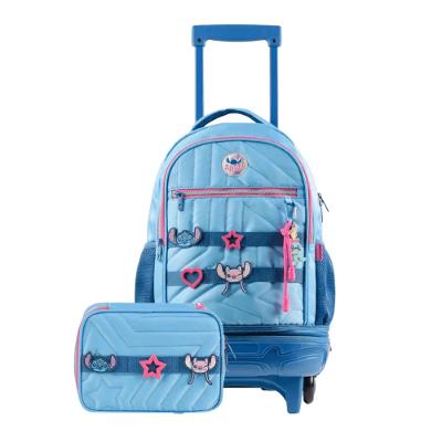 Kit Mochila de Rodinhas + Estojo Feminino Stitch Star Azul