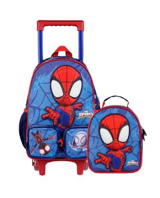 Kit Mochila de Rodinha e Lancheira Spidey Baby 3D Azul