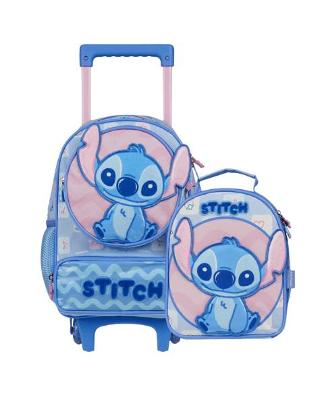 Kit Mochila de Rodinha e Lancheira Stitch Baby Azul Clara